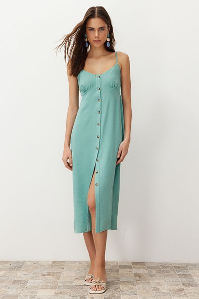 Trendyol Collection Μέντα με ίσια κομμένη λεπτομέρεια Μίντι υφαντό φόρεμα TWOSS24EL00505