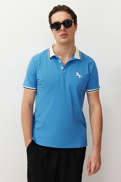 Trendyol Collection Blue Embroidered Slim Fit Slim Fit Polo T-Shirt - 100% Cotton TMNSS24PO00033