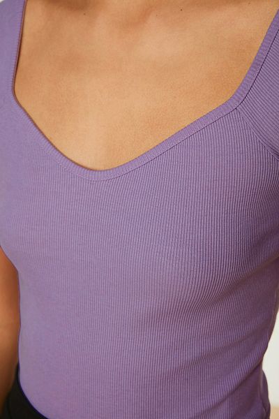 Trendyol Collection Λιλά Εφαρμογή Βαμβακερή Stretch Πλεκτή Μπλούζα TWOSS21BZ0579