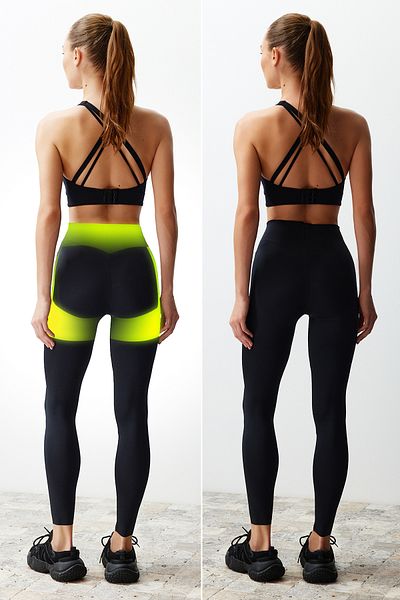 Trendyol Collection Premium Black 2Leggings sport tricotați de lungime întreagă pentru îmbunătățirea abdomenului, cu strat THMSS24TY00015