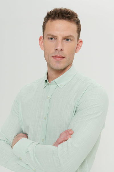 AC&Co / Altınyıldız Classics Ανδρικό λινό πουκάμισο με κουμπιά A.mint από 100% βαμβάκι