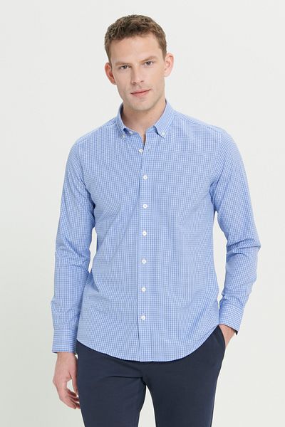 AC&Co / Altınyıldız Classics Pánská bavlněná kostkovaná košile Slim Fit úzkého střihu s knoflíkovým límečkem