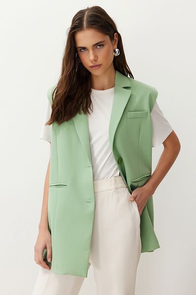 Trendyol Modest Mintgrüne gefütterte Weste mit Knopfverschluss - TCTSS23YL00022