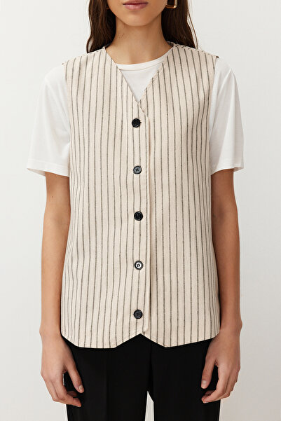 Trendyol Modest Ecru Striped Linen Look Woven Vest TCTSS24YL00010