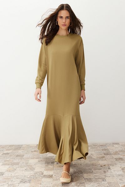 Trendyol Modest Χακί φούστα με λαιμόκοψη, πλεκτό φόρεμα TCTSS22EB0219