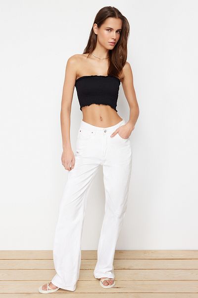 Trendyol Collection Μαύρη Στράπλες Ευέλικτη Πλεκτή Μπλούζα TWOSS23BZ01011