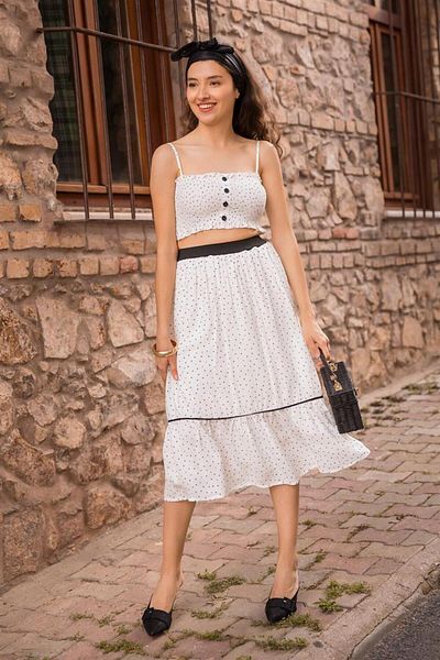 Maldia Shop Set de fuste crop albe cu model de stele pentru femei