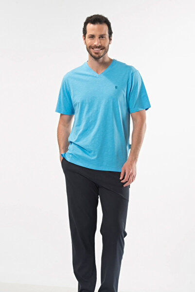 Cacharel Мъжки пижами с къси ръкави, V-образно деколте и бродерия