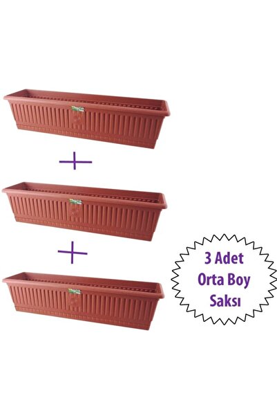 bimbambom Bahçe Balkon Saksı 3'lü, Orta Balkon Saksı, Hak Saksı(9.5 Lt)50 Cm