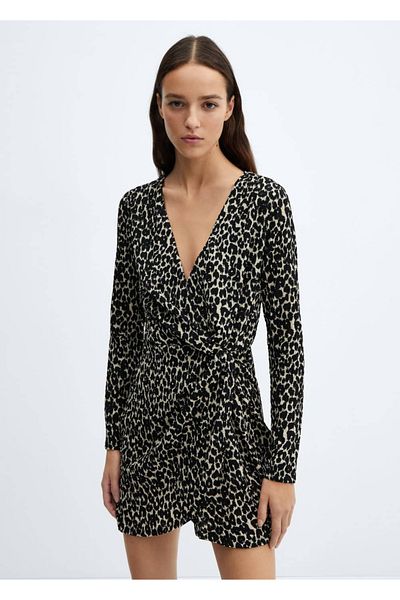 MANGO Woman Animal Patterned Textured Dress