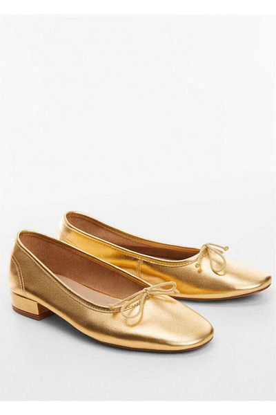 MANGO Woman Ballerinas aus Leder mit Schnürung