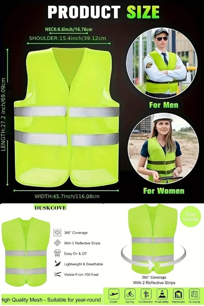 BİTERSE Fosforlu Reflektörlü Yelek Standart İşçi Yeleği İkaz Yeleği Yeşil