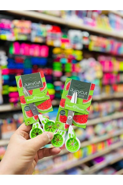 ÖZ KIRTASİYE Watermelon Patterned Green School Scissors with Finger Protection (1 piece)