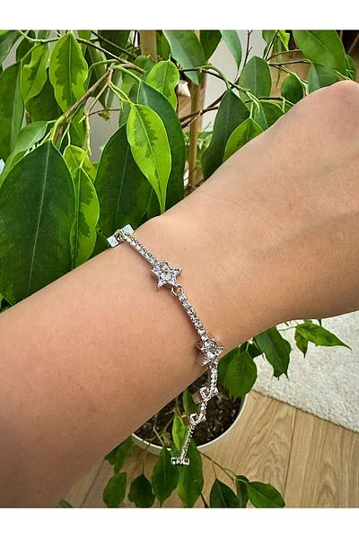 ni aksesuar Non-Tarnish Steel Sparkling Asymmetrical Star Bar Silver Color Bracelet