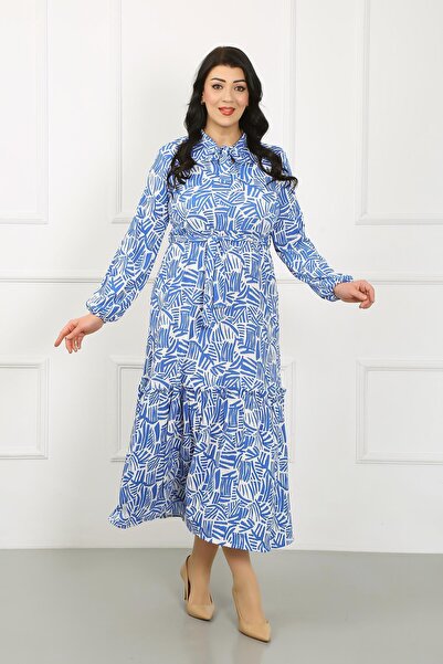 By Alba Collection Γυναικείο φόρεμα με μακρυμάνικο πλεκτό λίκρα με λαιμόκοψη Indigo