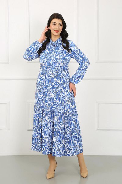 By Alba Collection Γυναικείο φόρεμα με μακρυμάνικο πλεκτό λίκρα με λαιμόκοψη Indigo