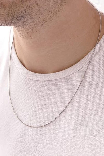 Santalio Round Snake Italian Chain Stainless Steel Necklace Silver Color - 1 mm