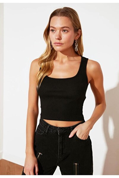 BNK Shop Bluză neagră tricotată cu gât de piscină pentru femei