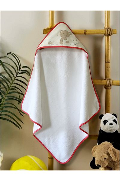 Alpar Tekstil Cotton Soft Baby Girl-Boy Bath Towel Swaddle with Red Ribbon / Teddy Bear
