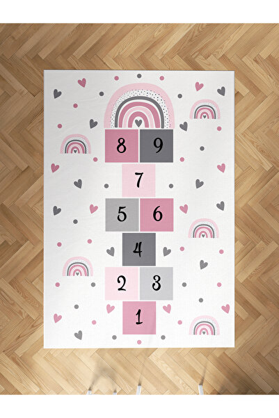 MEKTA HOME BEBEK VE ÇOCUK ODASI Gökuşağı ve Seksek Desenli Halı