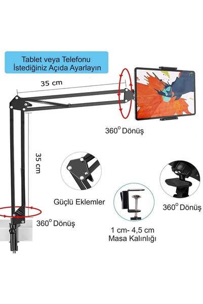 HyMark Flexible Metal Long Arm Phone Tablet Holder Telescopic 360 Degree Movable