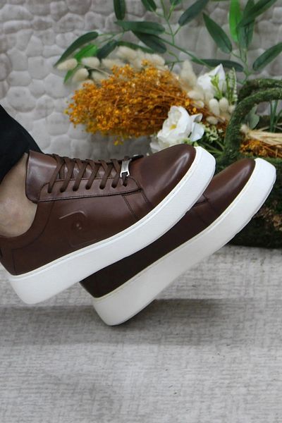 Pierre Cardin Мъжки ежедневни маратонки от естествена кожа, кафяви и бели