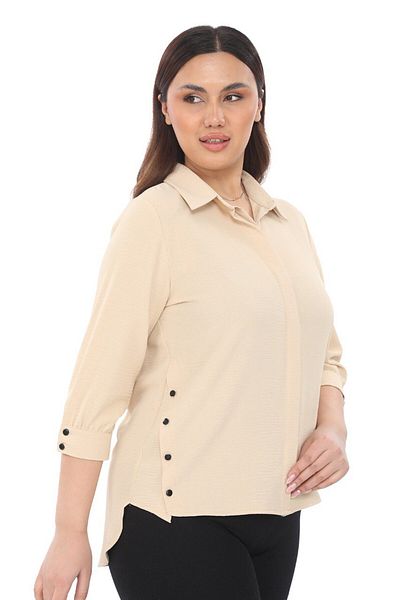 Selent Women's Hidden Buttoned Three-Quarter Sleeve Side Slit Detailed Ayrobin Linen Large Size Shirt