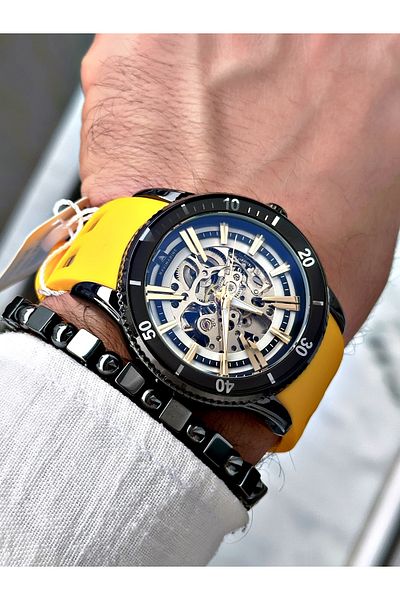 Navimarine Men's Business Wristwatch - Yellow Color, Silicone Cord, Automatic Bracelet Gift