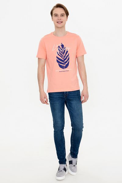 U.S POLO U.S. Polo1358308 Leaf Printed Bsk.collar T-shirt - Salmon - S - St05158-salmon-s