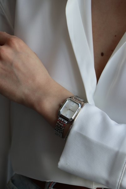 Northwatch Retro Vintage Gray Color Metal Cord Roman Numeral Rectangle Women's Wristwatch