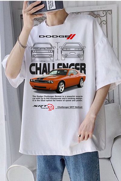 Touz Moda Λευκό μπλουζάκι με στάμπα Dodge Challenger
