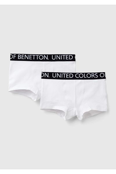 United Colors of Benetton White Logo Printed 2-piece Boxer Set for Boy