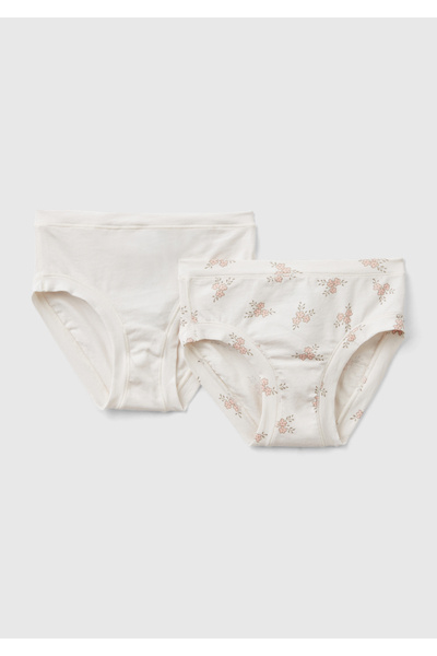 United Colors of Benetton طقم سراويل داخلية بناتي من قطعتين بنمط مختلط كريمي