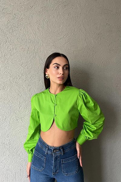 Seda Yalçın Atelier Green Button Detailed Crop Shirt