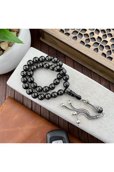 dergah tesbih Oltu Stone Silver Embroidered Rosary