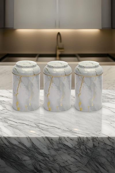 EVLE Efb0451 Cylinder Storage Container Ø105 Set of 3, Marble White