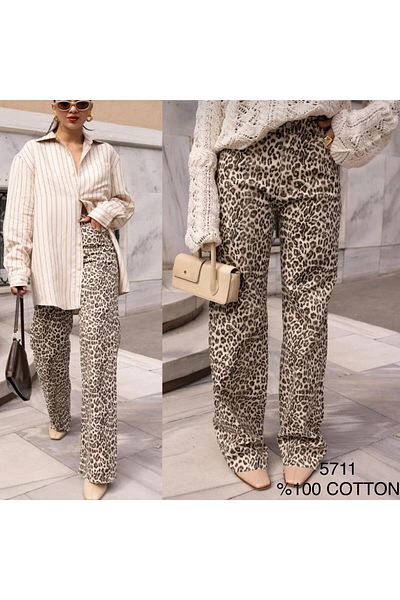 Happy Pink Leopard Pattern Palazzo Jeans