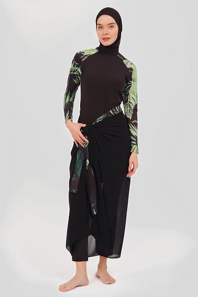 ALFASA Stand Collar Raglan Sleeve Hijab Swimsuit