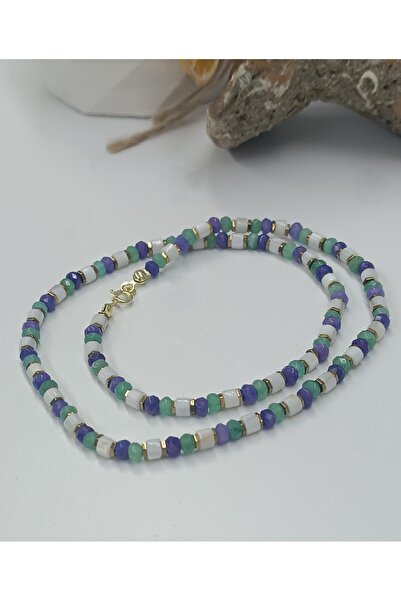 atölyem takı tasarım yeşim ametist sedef hematit taşli dogaltaş kolye 925 aya...