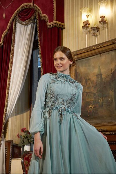 Prive Chiffon Embroidered Evening Dress 7011