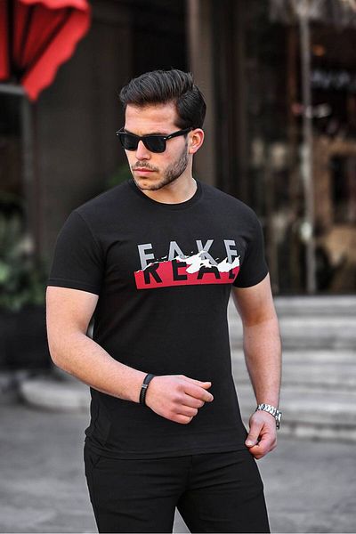 Tex Republic Μαύρο ανδρικό μπλουζάκι με λεπτή εφαρμογή με λαιμόκοψη