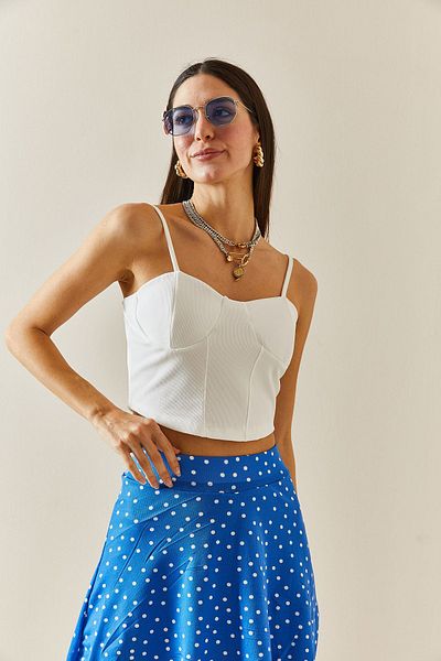 XHAN White Underwire & Strap Crop Blouse 5YXK2-48340-01