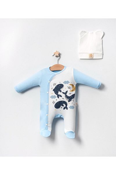 timpy kids WHALE PRINT COMBED COTTON JUMPSUIT