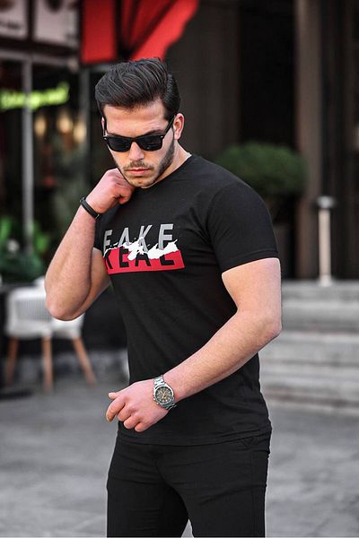 Tex Republic Μαύρο ανδρικό μπλουζάκι με λεπτή εφαρμογή με λαιμόκοψη