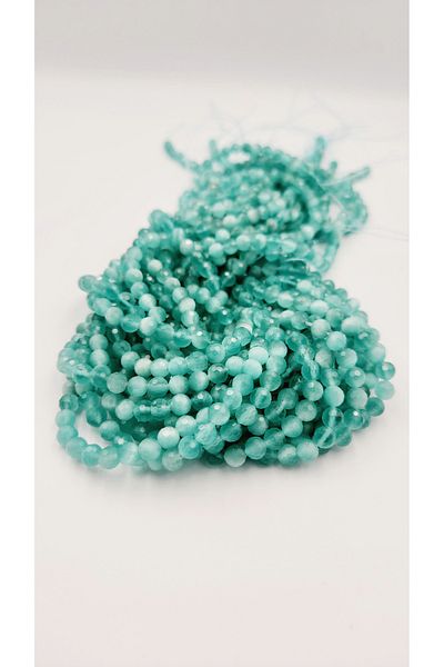 Yüksel Boncuk 6 mm Light Blue Cat's Eye Stone Facet Cut Natural Stone String