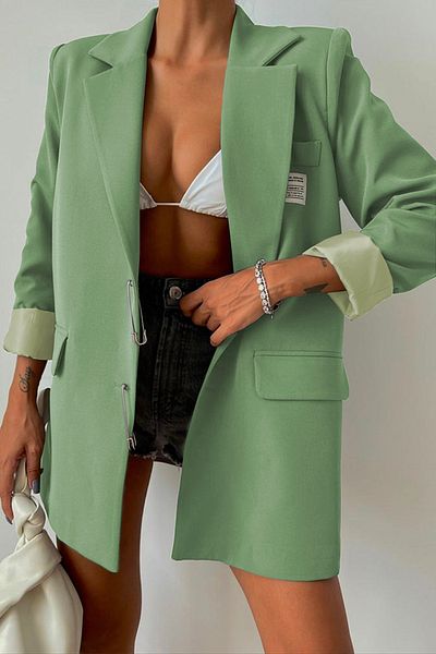 Ortaya Çık Green Hook Detail Design Blazer Jacket