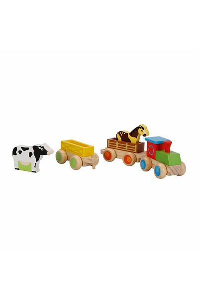 Woody 5 Piece Wooden Farm Animals and Train Set