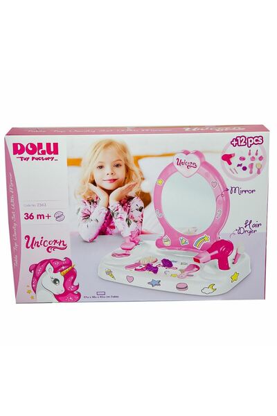Genel Markalar 2563 Oyuncak Unicorn Masaüstü Aynalı Makyaj Seti  - Dolu Oyuncak