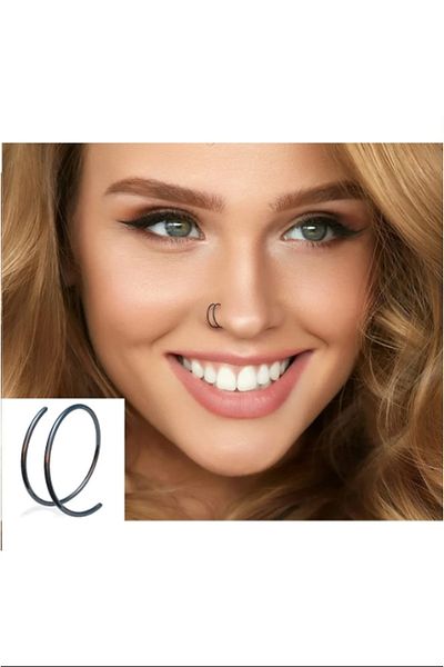 Takıparkxs Unisex 2Pcs Black Gold Septum Lip Cartilage Eyebrow Nose One Hole Use Double Appearance Speeding Earrings