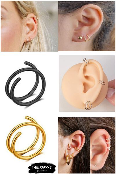 Takıparkxs Unisex 2Pcs Black Gold Septum Lip Cartilage Eyebrow Nose One Hole Use Double Appearance Speeding Earrings